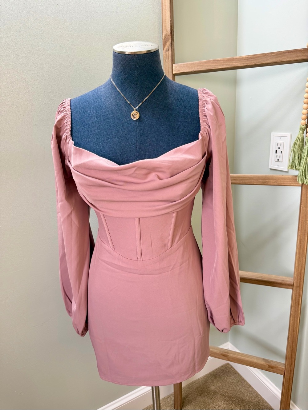 Princess Polly Pink Lillie Long Sleeve Corset Style Mini Dress Size 6 NWT